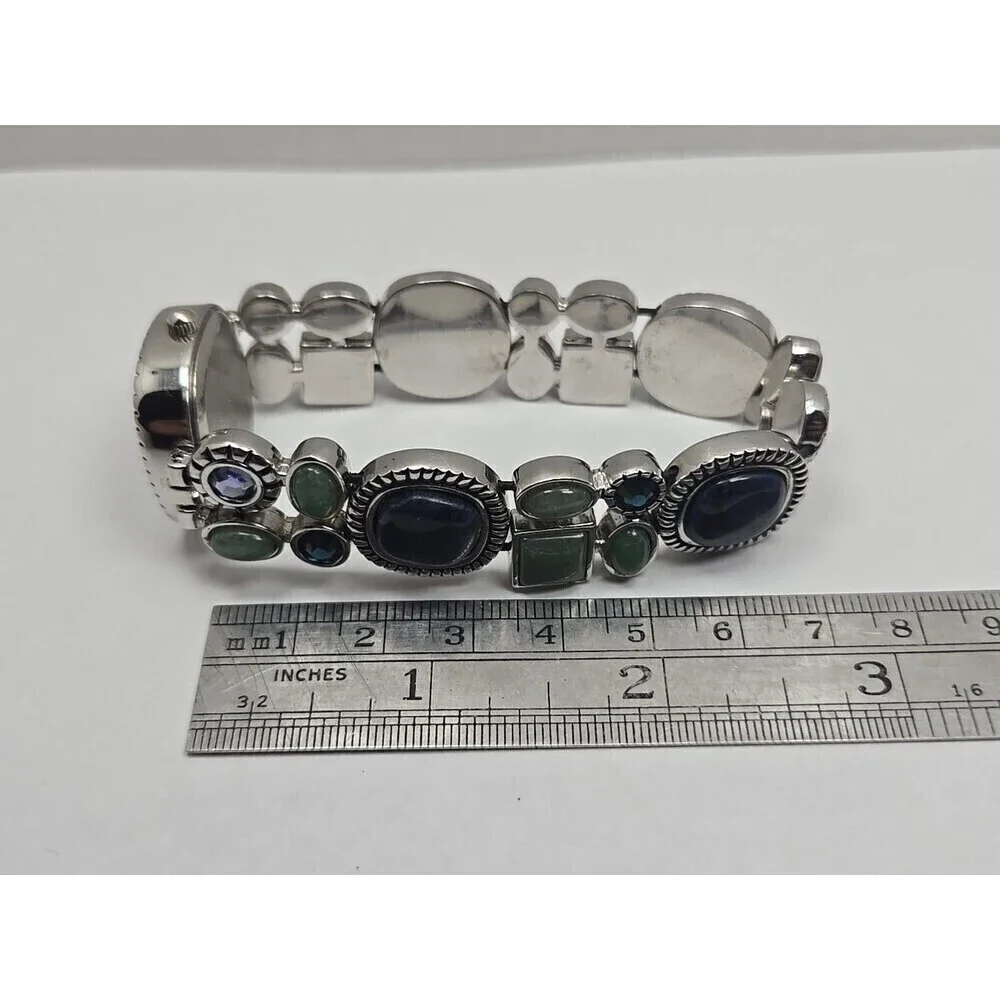 Novelle Gemstone Bracelet Watch Aventurine Blue Cabochon Silver Tone New Battery
